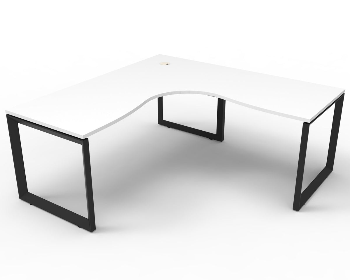 Rapidline Deluxe Infinity corner workstation in Natural White and Black Satin. Supplied product image for model D-ILLCWS1P1818 NW/BL.
