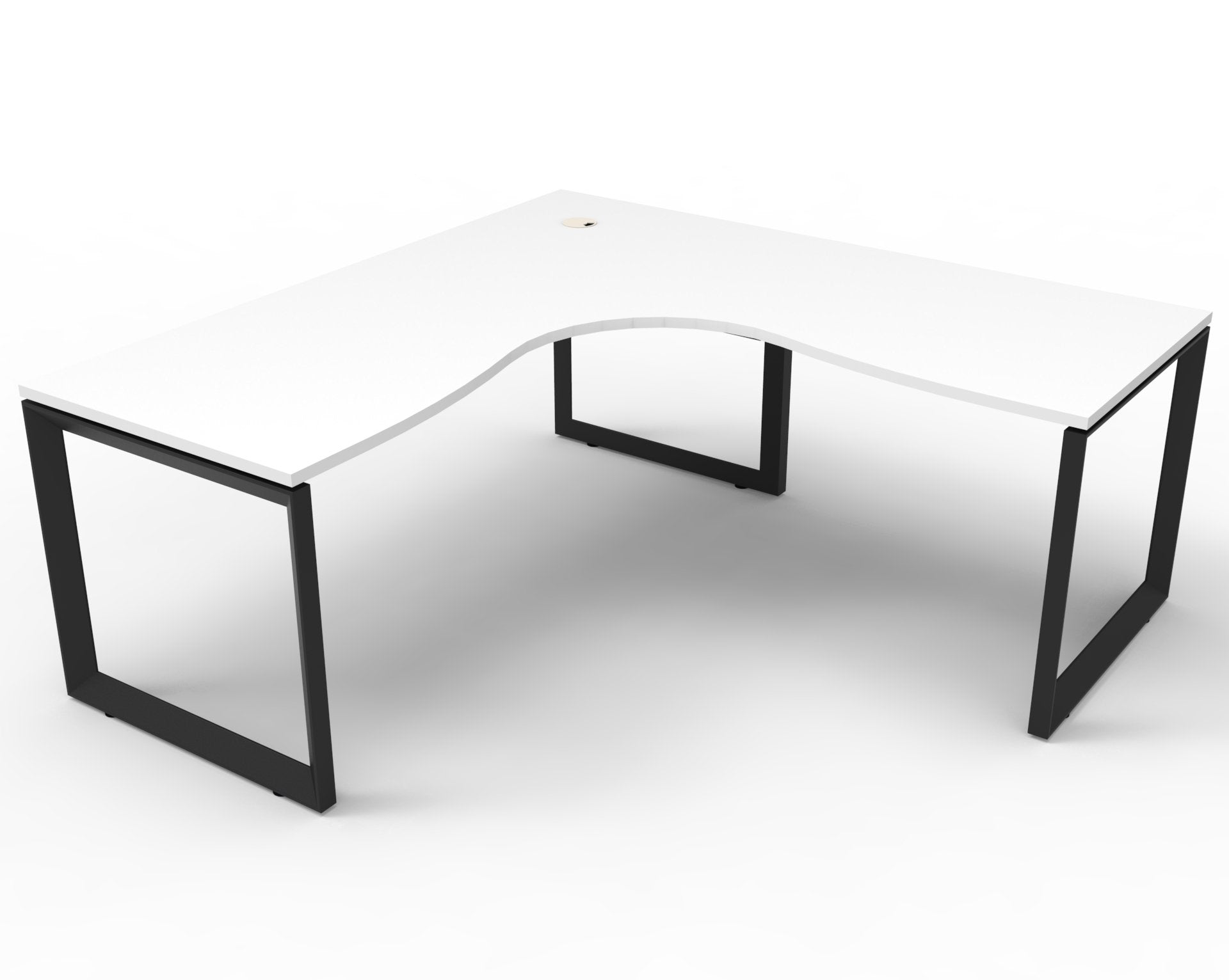 Rapidline Deluxe Infinity corner workstation in Natural White and Black Satin. Supplied product image for model D-ILLCWS1P1818 NW/BL.