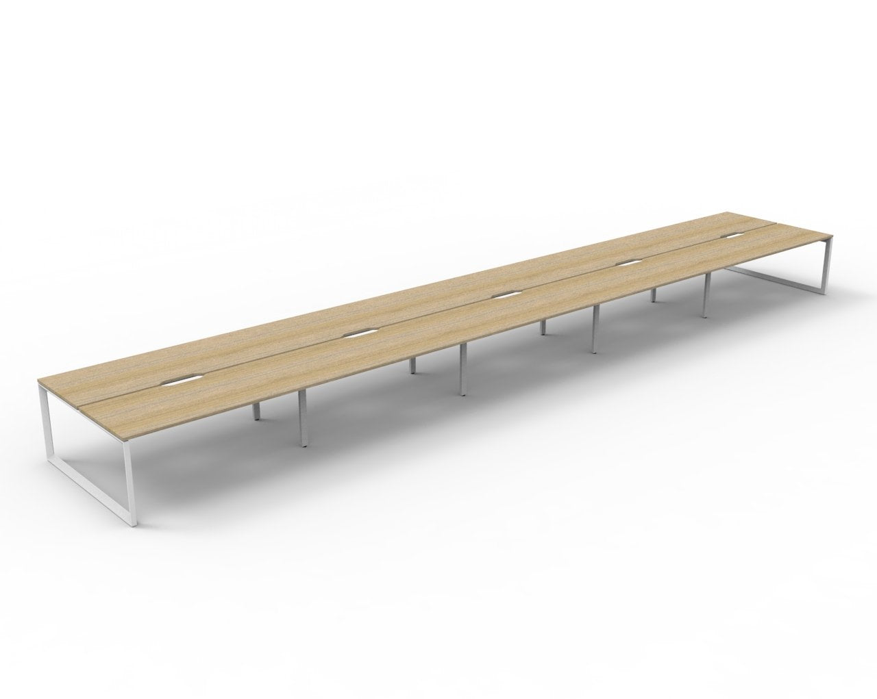 Rapidline Deluxe Infinity back to back bench workstation in Natural Oak and White Satin. Supplied product image for model D-ILLD10P1575 NO/WS.