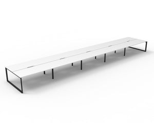 Rapidline Deluxe Infinity back to back bench workstation in Natural White and Black Satin. Supplied product image for model D-ILLD10P1875 NW/BL.