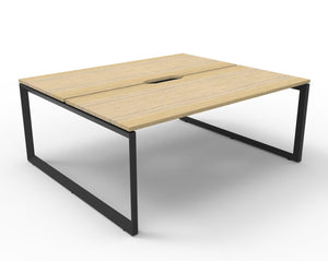Rapidline Deluxe Infinity back to back bench workstation in Natural Oak and Black Satin. Supplied product image for model D-ILLD2P1275 NO/BL.