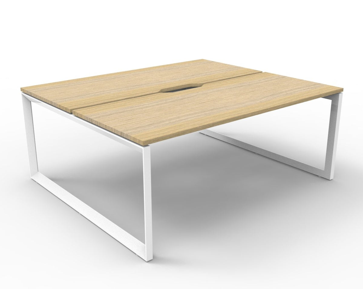 Rapidline Deluxe Infinity back to back bench workstation in Natural Oak and White Satin. Supplied product image for model D-ILLD2P1275 NO/WS.