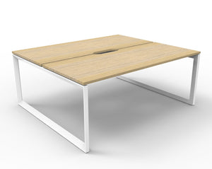 Rapidline Deluxe Infinity back to back bench workstation in Natural Oak and White Satin. Supplied product image for model D-ILLD2P1275 NO/WS.
