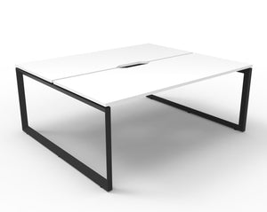 Rapidline Deluxe Infinity back to back bench workstation in Natural White and Black Satin. Supplied product image for model D-ILLD2P1275 NW/BL.