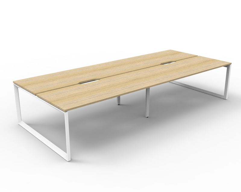 Rapidline Deluxe Infinity back to back bench workstation in Natural Oak and White Satin. Supplied product image for model D-ILLD4P1275 NO/WS.