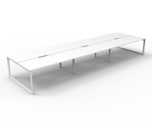 Rapidline Deluxe Infinity back to back bench workstation in Natural White and White Satin. Supplied product image for model D-ILLD6P1875 NW/WS.