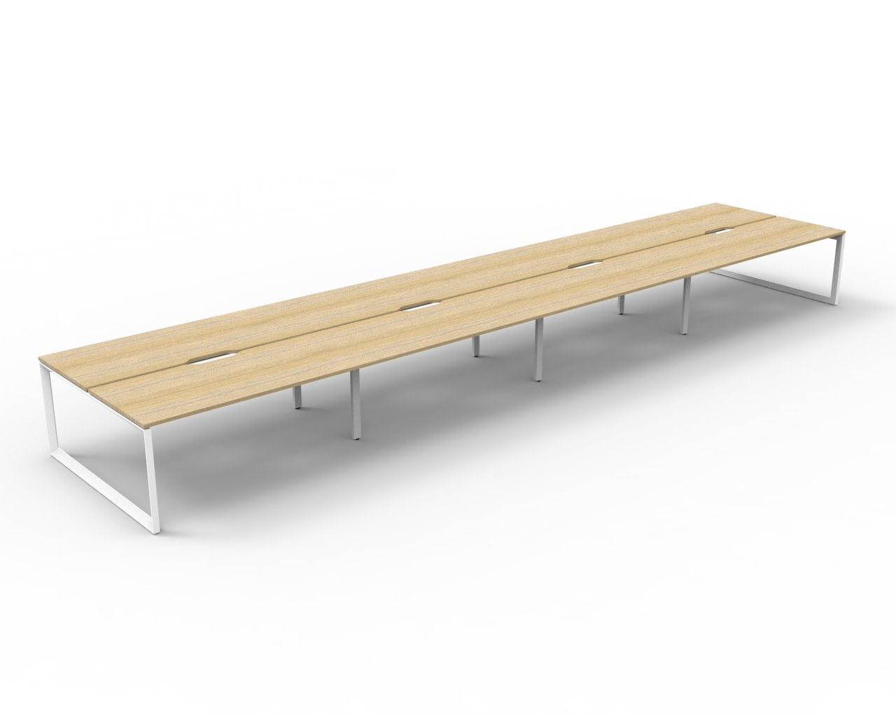 Rapidline Deluxe Infinity back to back bench workstation in Natural Oak and White Satin. Supplied product image for model D-ILLD8P1575 NO/WS.
