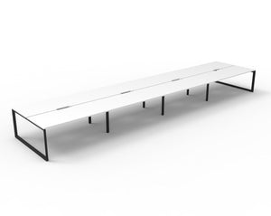 Rapidline Deluxe Infinity back to back bench workstation in Natural White and Black Satin. Supplied product image for model D-ILLD8P1275 NW/BL.