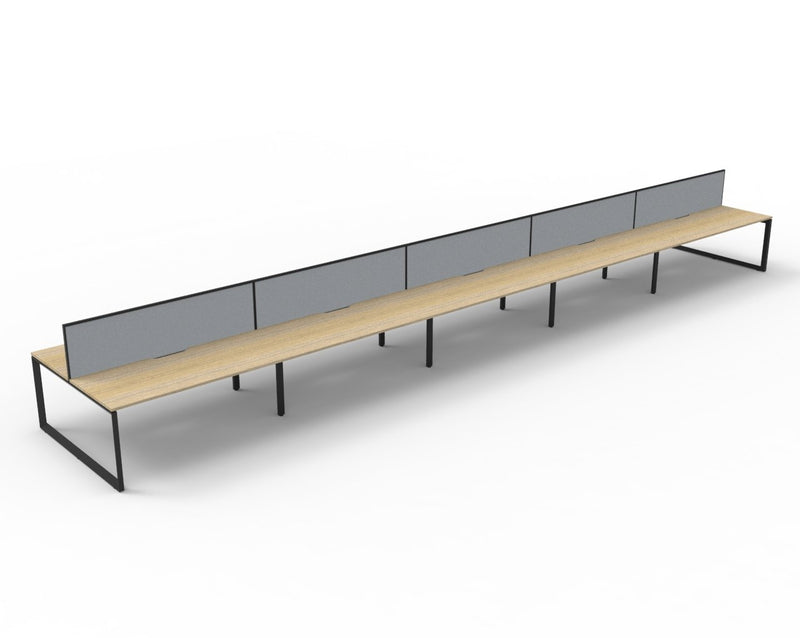Rapidline Deluxe Infinity back to back bench workstation in Natural Oak and Black Satin. Supplied product image for model D-ILLDWS10P1275 NO/BL.