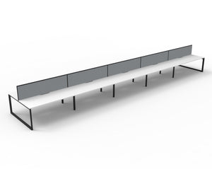 Rapidline Deluxe Infinity back to back bench workstation in Natural White and Black Satin. Supplied product image for model D-ILLDWS10P1875 NW/BL.