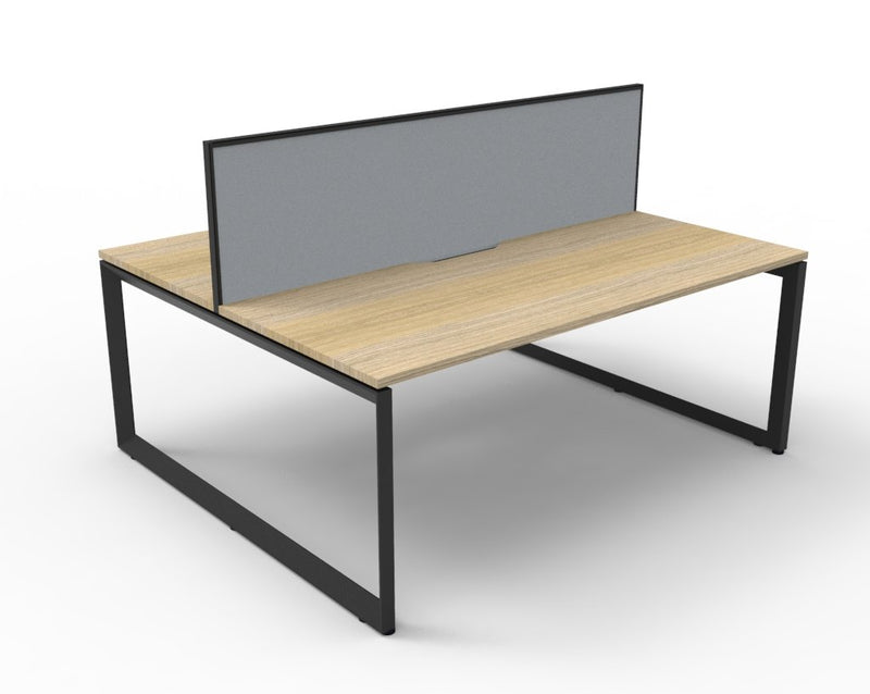 Rapidline Deluxe Infinity back to back bench workstation in Natural Oak and Black Satin. Supplied product image for model D-ILLDWS2P1575 NO/BL.