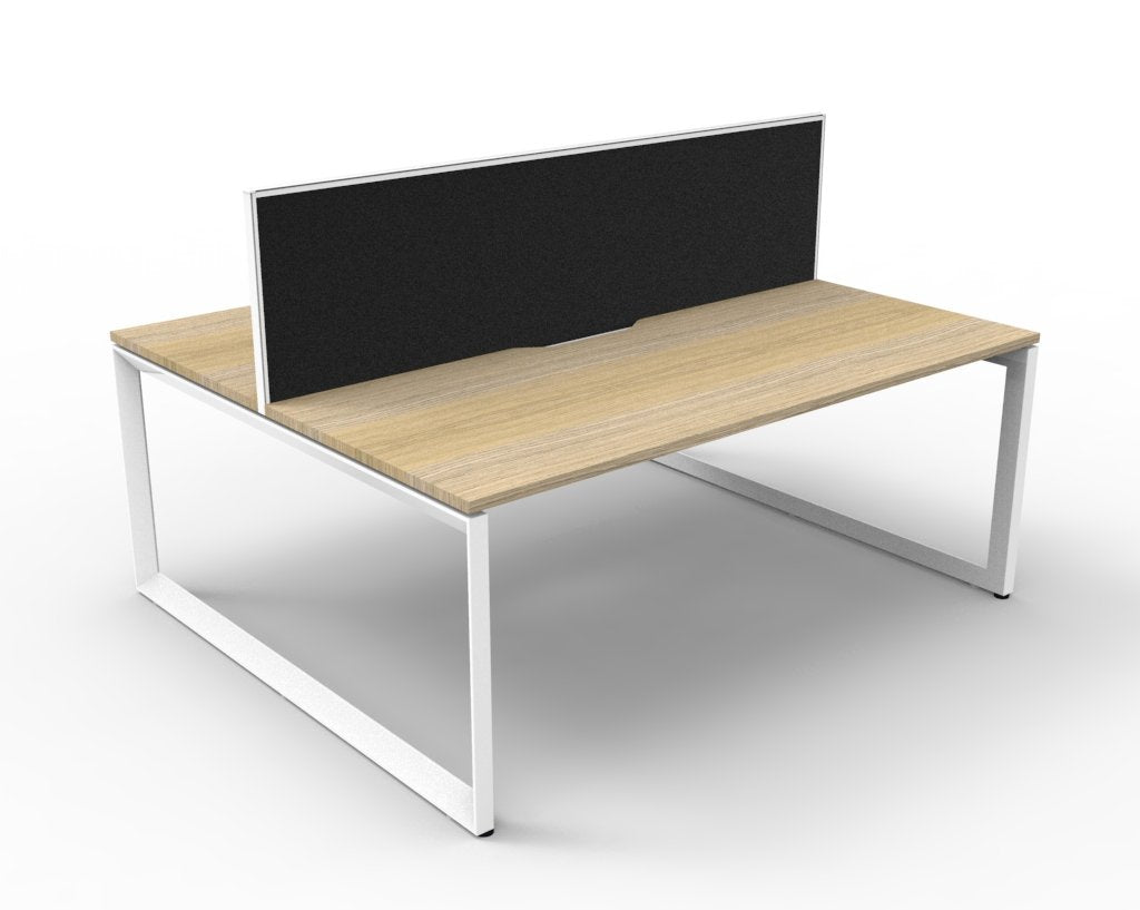 Rapidline Deluxe Infinity back to back bench workstation in Natural Oak and White Satin. Supplied product image for model D-ILLDWS2P1875 NO/WS.