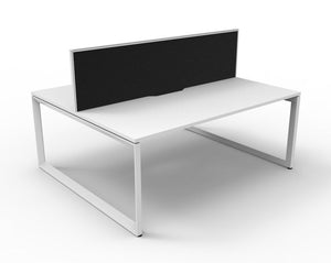 Rapidline Deluxe Infinity back to back bench workstation in Natural White and White Satin. Supplied product image for model D-ILLDWS2P1275 NW/WS.