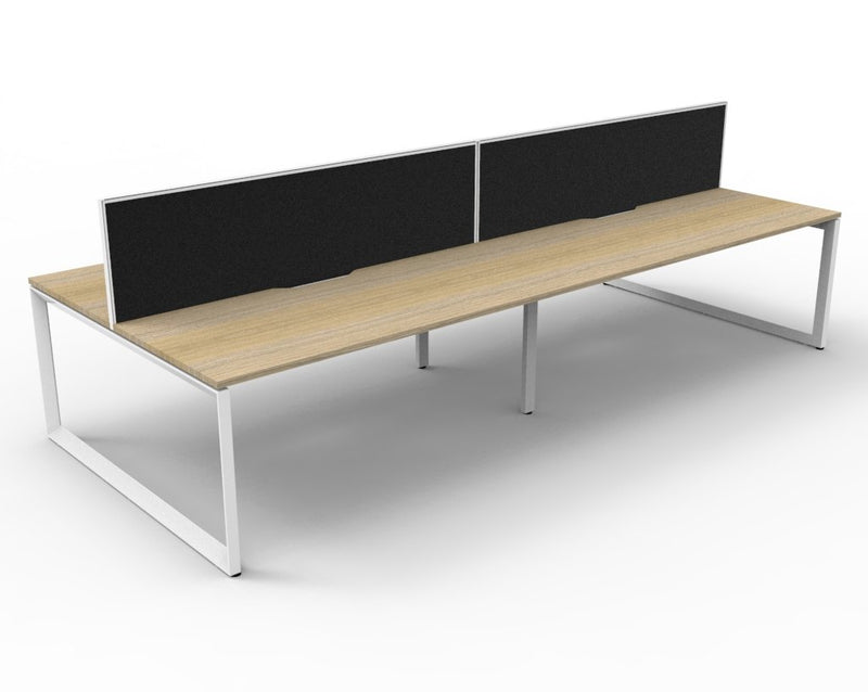 Rapidline Deluxe Infinity back to back bench workstation in Natural Oak and White Satin. Supplied product image for model D-ILLDWS4P1275 NO/WS.