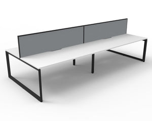 Rapidline Deluxe Infinity back to back bench workstation in Natural White and Black Satin. Supplied product image for model D-ILLDWS4P1275 NW/BL.