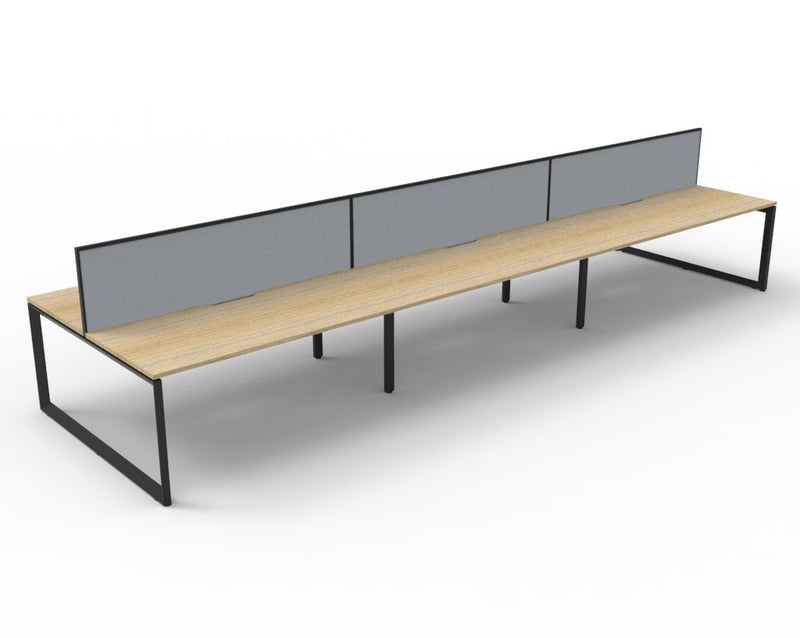 Rapidline Deluxe Infinity back to back bench workstation in Natural Oak and Black Satin. Supplied product image for model D-ILLDWS6P1875 NO/BL.