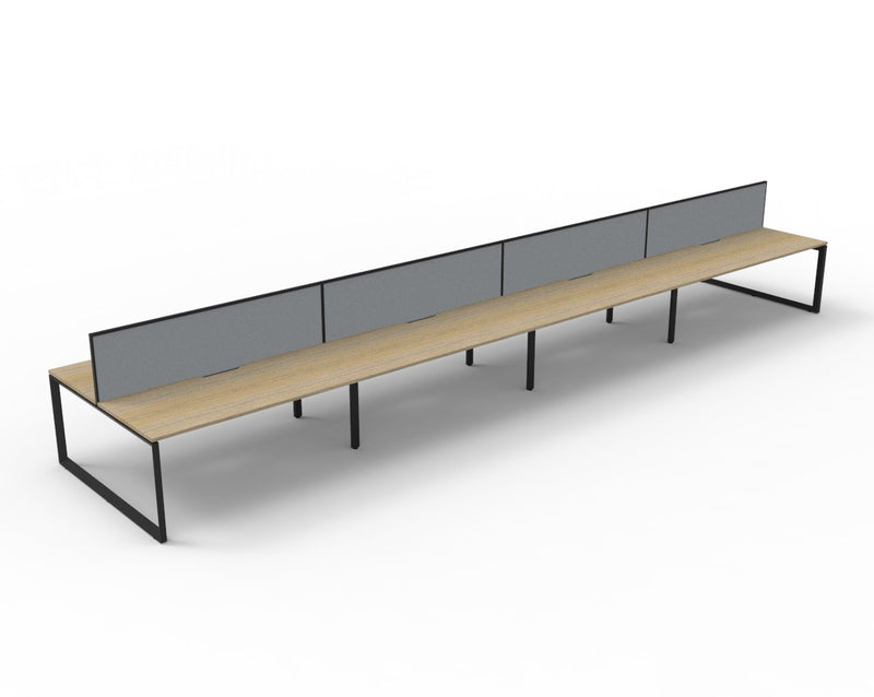 Rapidline Deluxe Infinity back to back bench workstation in Natural Oak and Black Satin. Supplied product image for model D-ILLDWS8P1575 NO/BL.
