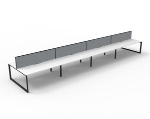 Rapidline Deluxe Infinity back to back bench workstation in Natural White and Black Satin. Supplied product image for model D-ILLDWS8P1575 NW/BL.