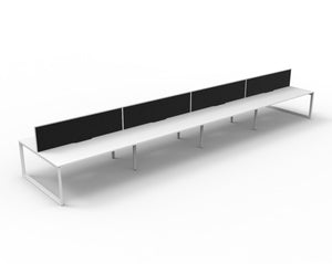 Rapidline Deluxe Infinity back to back bench workstation in Natural White and White Satin. Supplied product image for model D-ILLDWS8P1875 NW/WS.