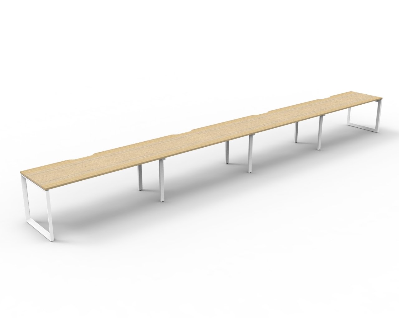 Rapidline Deluxe Infinity single sided bench workstation in Natural Oak and White Satin. Supplied product image for model D-ILLS4P1875 NO/WS.
