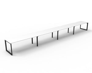 Rapidline Deluxe Infinity single sided bench workstation in Natural White and Black Satin. Supplied product image for model D-ILLS4P1575 NW/BL.