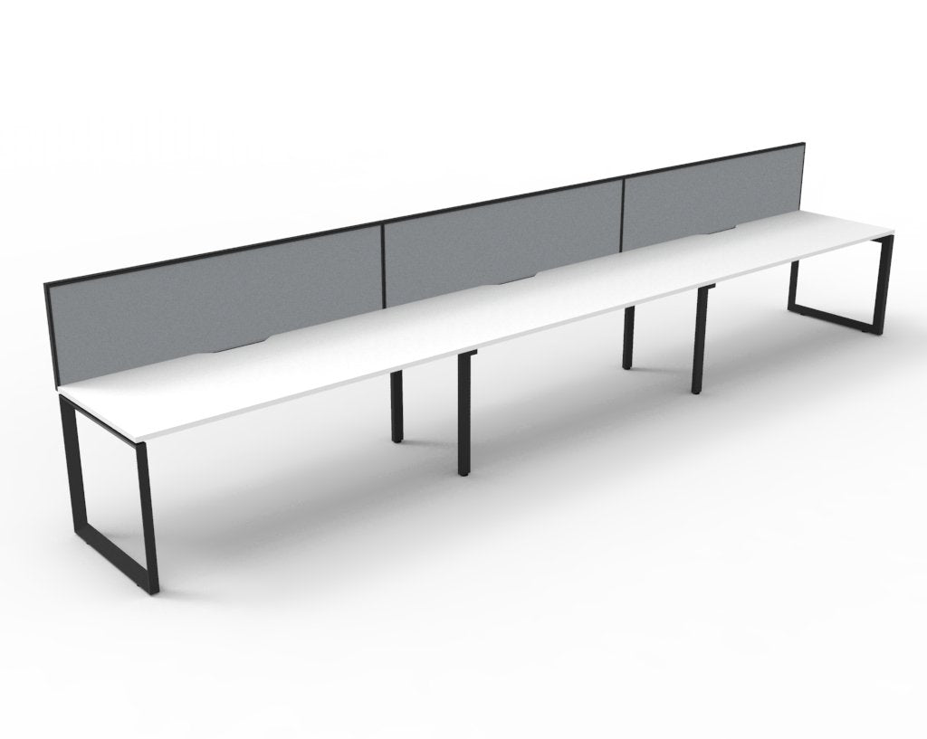 Rapidline Deluxe Infinity single sided bench workstation in Natural White and Black Satin. Supplied product image for model D-ILLSWS3P1875 NW/BL.