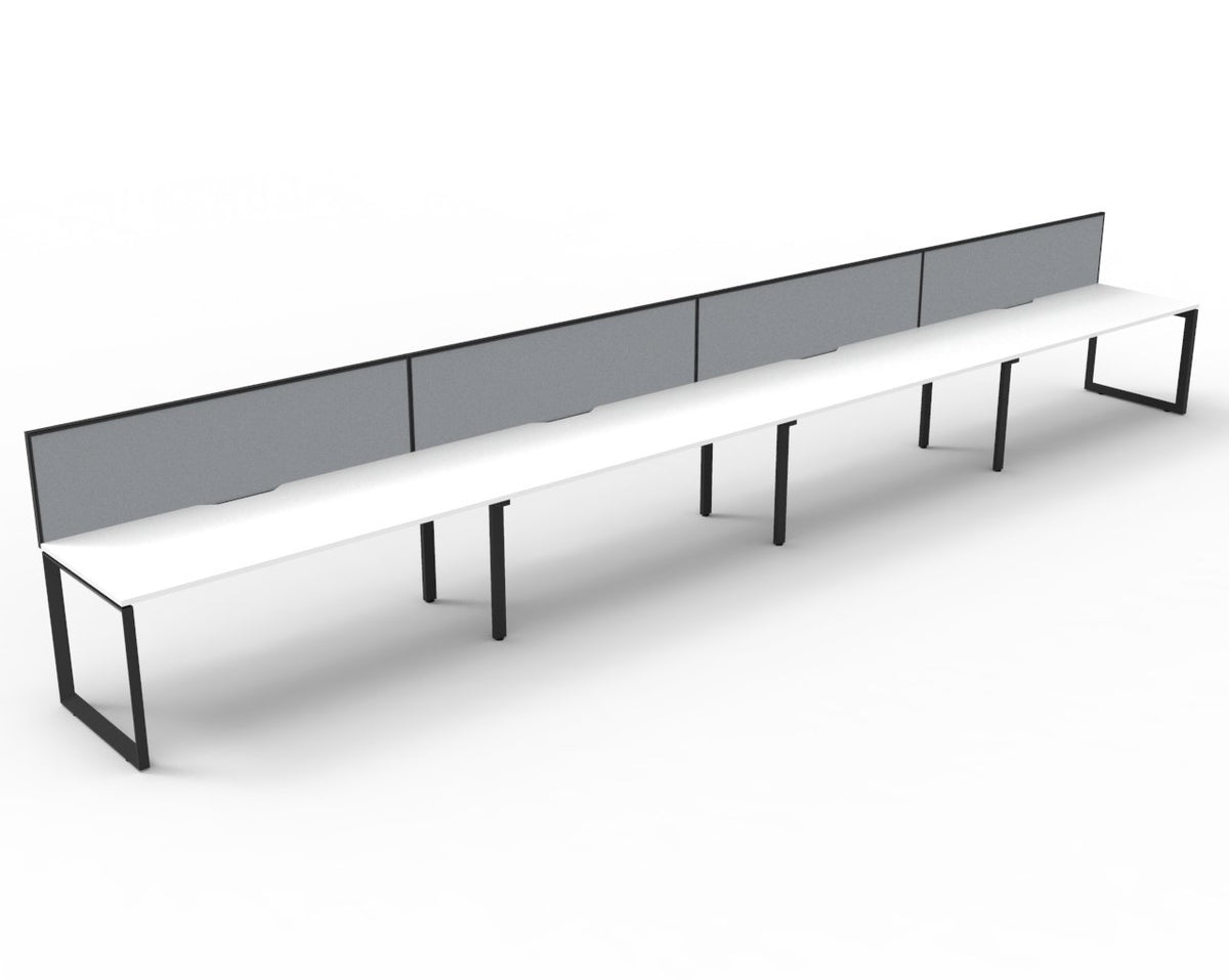 Rapidline Deluxe Infinity single sided bench workstation in Natural White and Black Satin. Supplied product image for model D-ILLSWS4P1875 NW/BL.