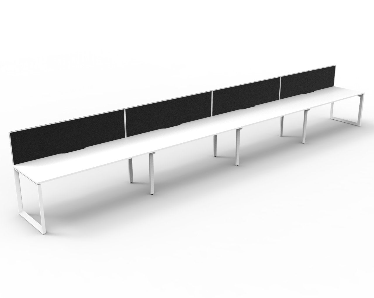 Rapidline Deluxe Infinity single sided bench workstation in Natural White and White Satin. Supplied product image for model D-ILLSWS4P1875 NW/WS.