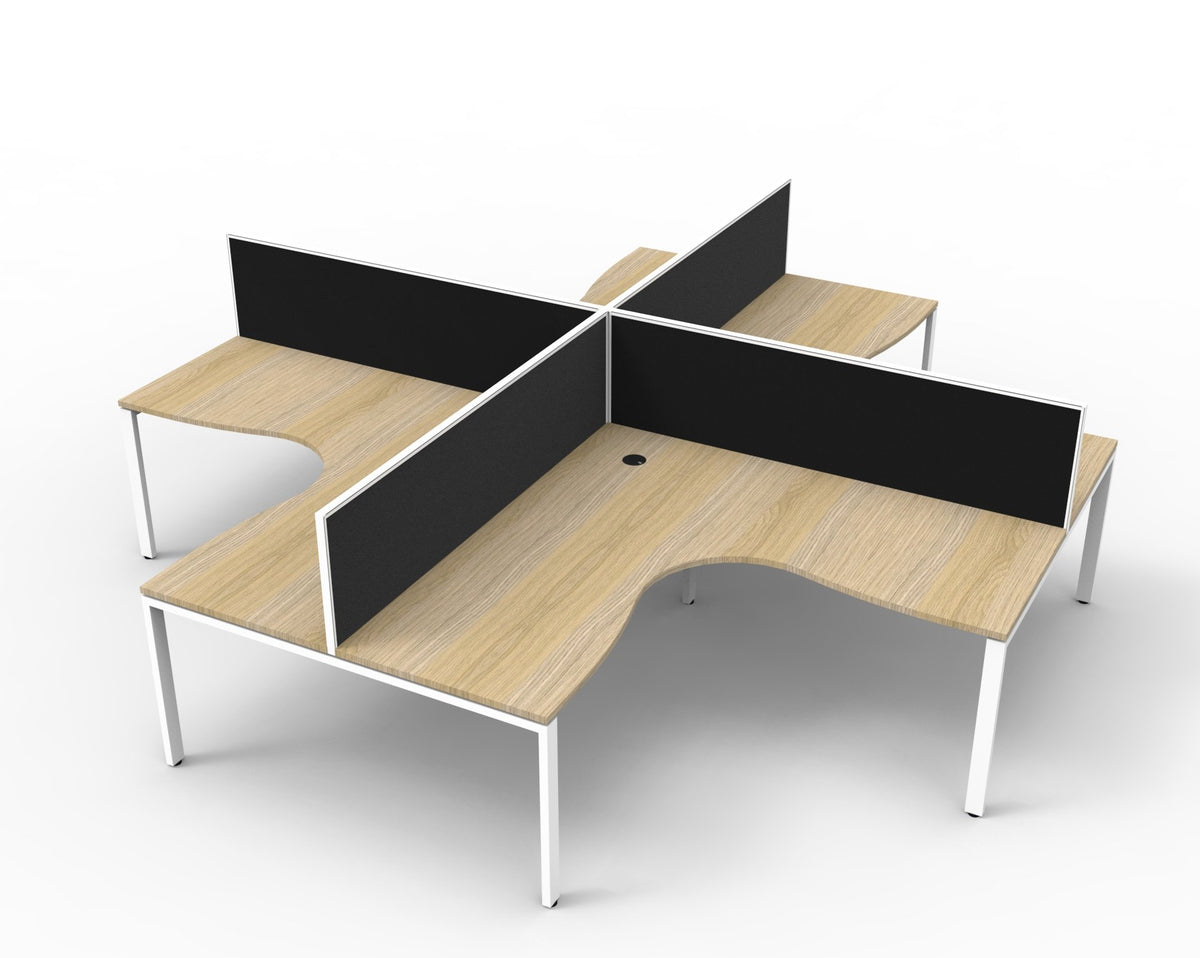 Rapidline Deluxe Infinity corner workstation pod in Natural Oak and White Satin. Supplied product image for model D-IPLCWS4P1815 NO/WS.