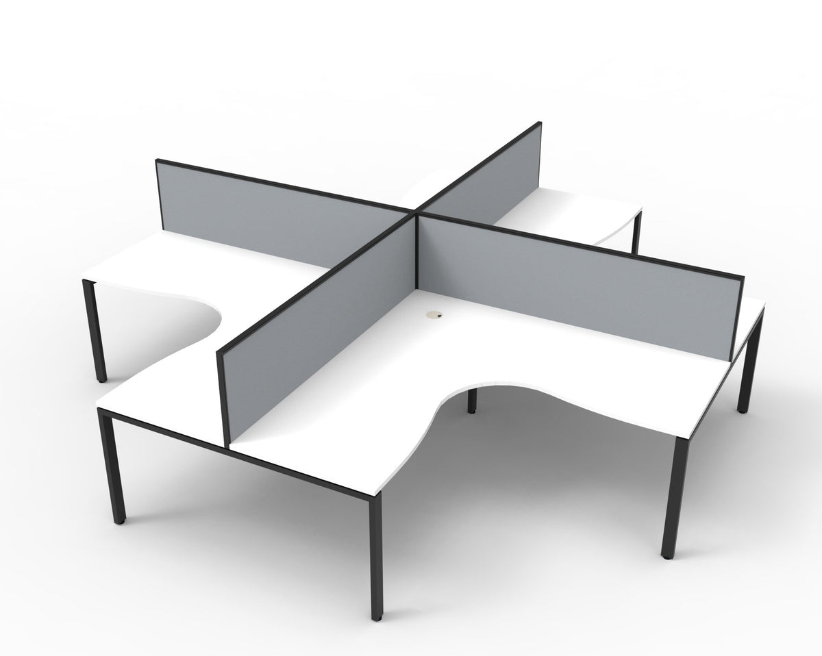 Rapidline Deluxe Infinity corner workstation pod in Natural White and Black Satin. Supplied product image for model D-IPLCWS4P1815 NW/BL.