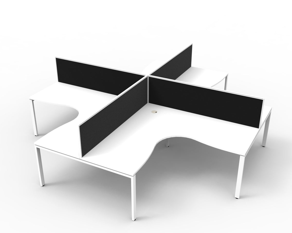Rapidline Deluxe Infinity corner workstation pod in Natural White and White Satin. Supplied product image for model D-IPLCWS4P1818 NW/WS.