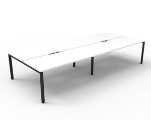 Rapidline Deluxe Infinity back to back bench workstation for four people in Natural White and Black Satin. Rapidline range image supplied for model D-IPLD4P1575 NW/BL. View 1.
