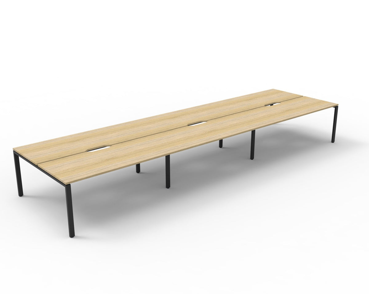 Rapidline Deluxe Infinity back to back bench workstation in Natural Oak and Black Satin. Supplied product image for model D-IPLD6P1875 NO/BL.