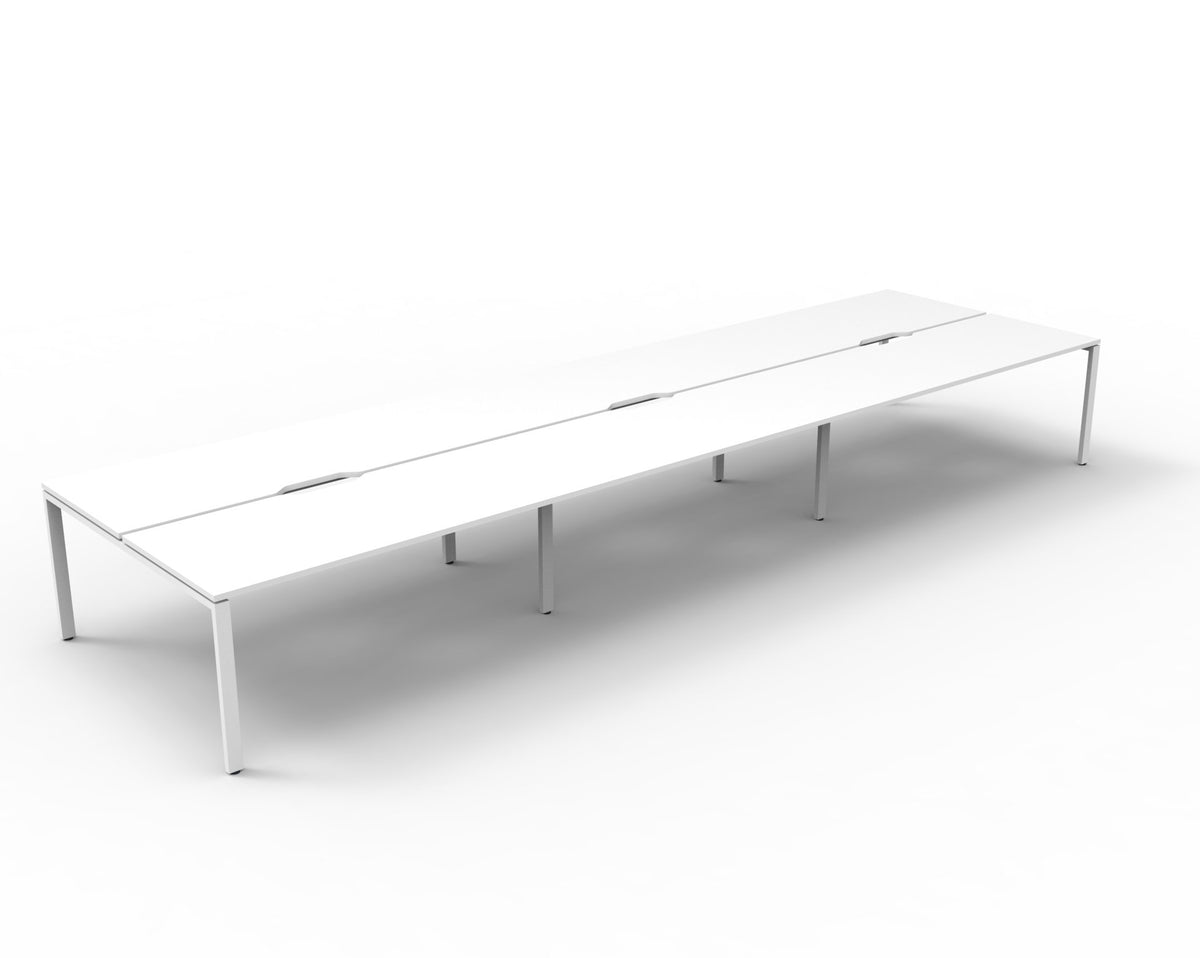 Rapidline Deluxe Infinity back to back bench workstation in Natural White and White Satin. Supplied product image for model D-IPLD6P1875 NW/WS.