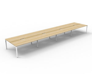 Rapidline Deluxe Infinity back to back bench workstation in Natural Oak and White Satin. Supplied product image for model D-IPLD8P1575 NO/WS.