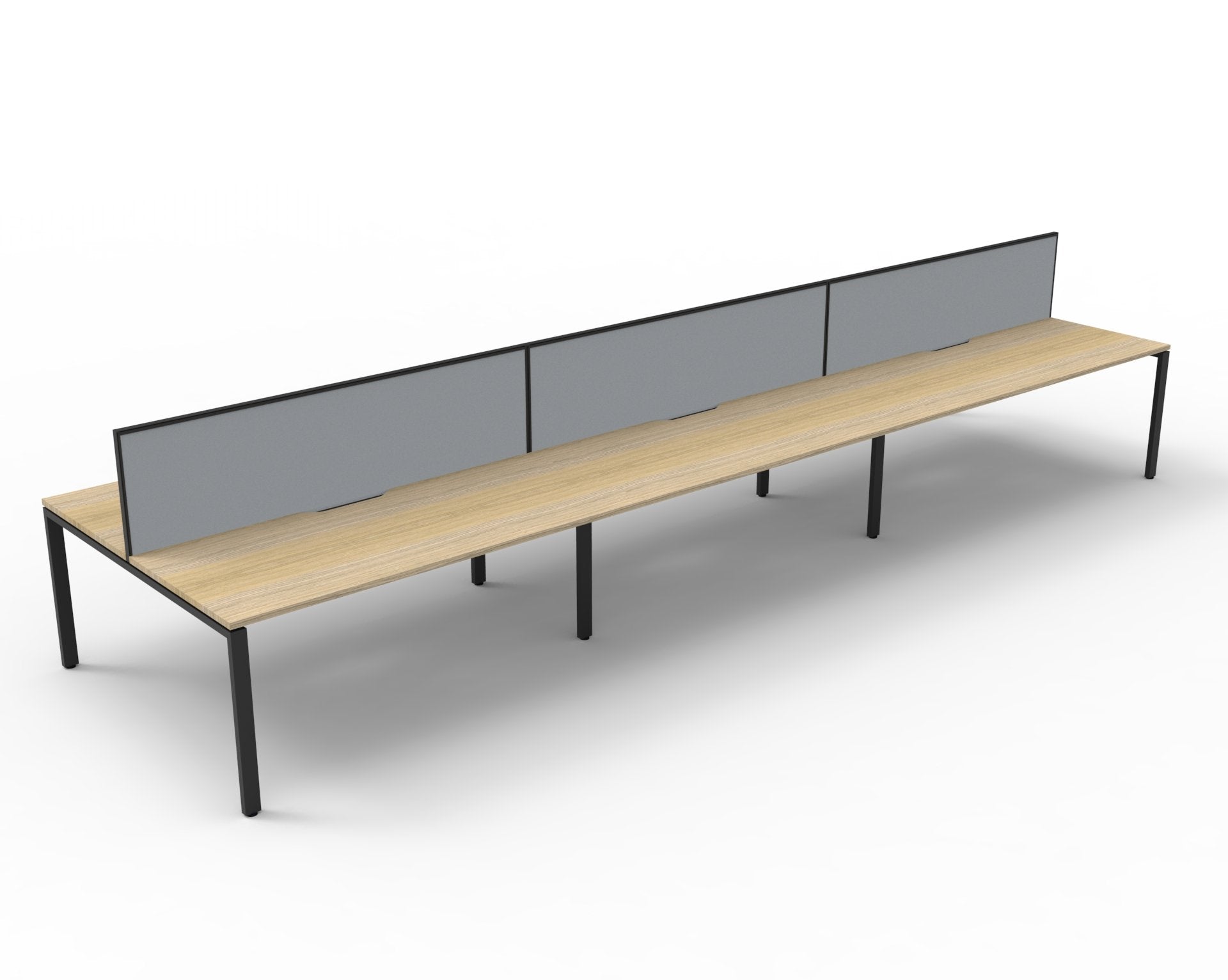 Rapidline Deluxe Infinity back to back bench workstation in Natural Oak and Black Satin. Supplied product image for model D-IPLDWS6P1275 NO/BL.