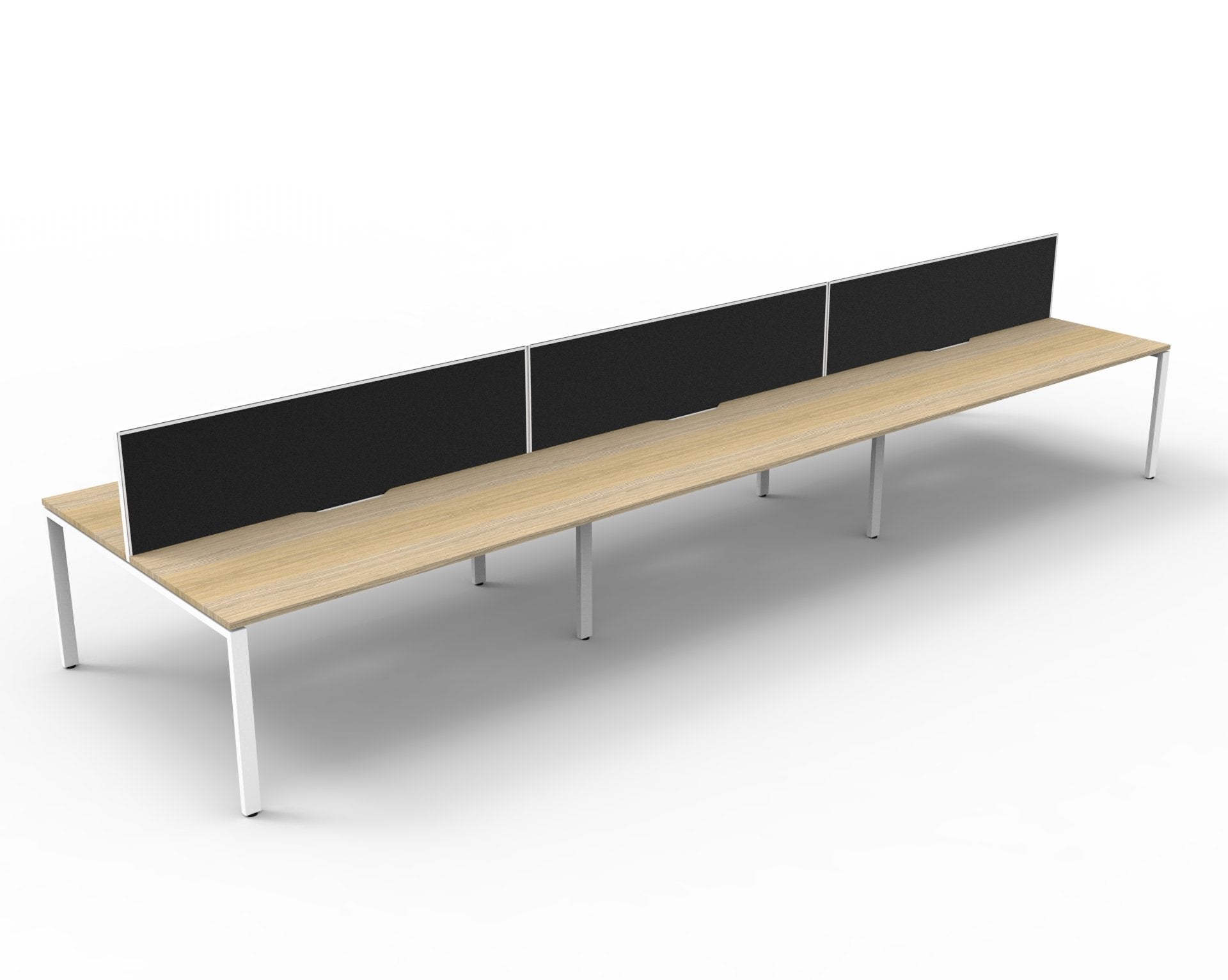 Rapidline Deluxe Infinity back to back bench workstation in Natural Oak and White Satin. Supplied product image for model D-IPLDWS6P1875 NO/WS.