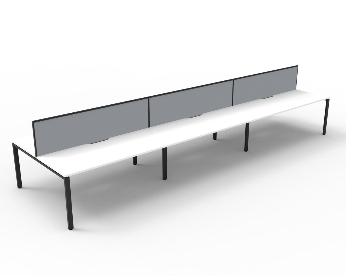 Rapidline Deluxe Infinity back to back bench workstation in Natural White and Black Satin. Supplied product image for model D-IPLDWS6P1875 NW/BL.