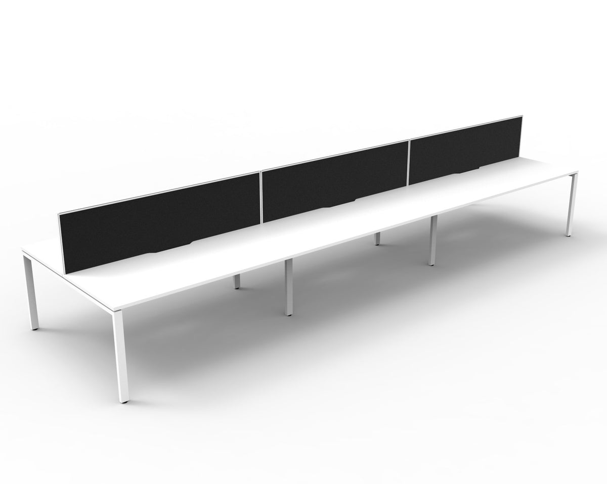 Rapidline Deluxe Infinity back to back bench workstation in Natural White and White Satin. Supplied product image for model D-IPLDWS6P1275 NW/WS.