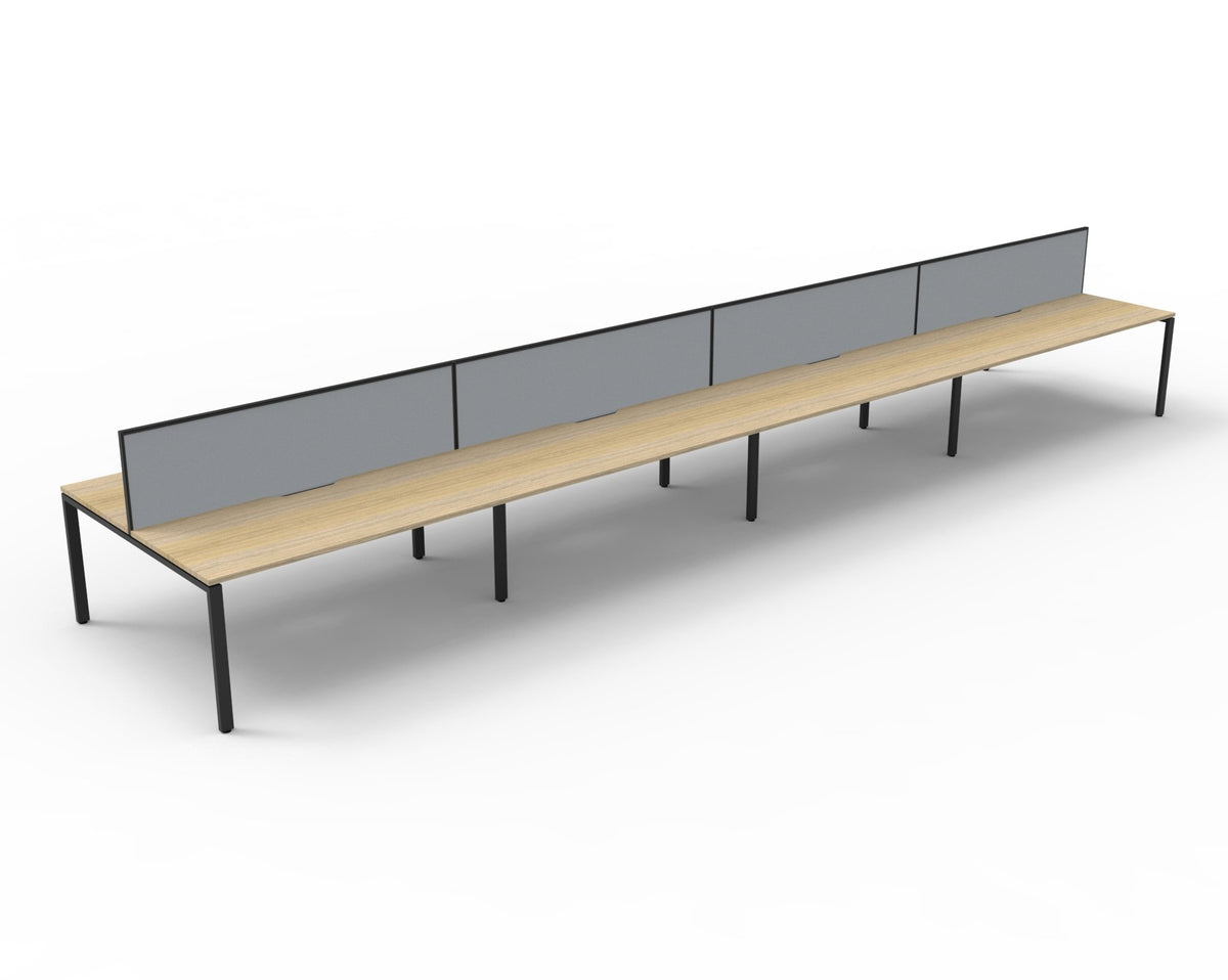 Rapidline Deluxe Infinity back to back bench workstation in Natural Oak and Black Satin. Supplied product image for model D-IPLDWS8P1575 NO/BL.