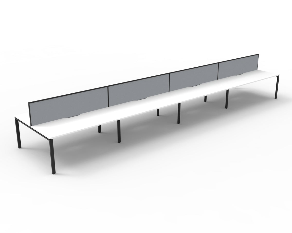 Rapidline Deluxe Infinity back to back bench workstation in Natural White and Black Satin. Supplied product image for model D-IPLDWS8P1575 NW/BL.
