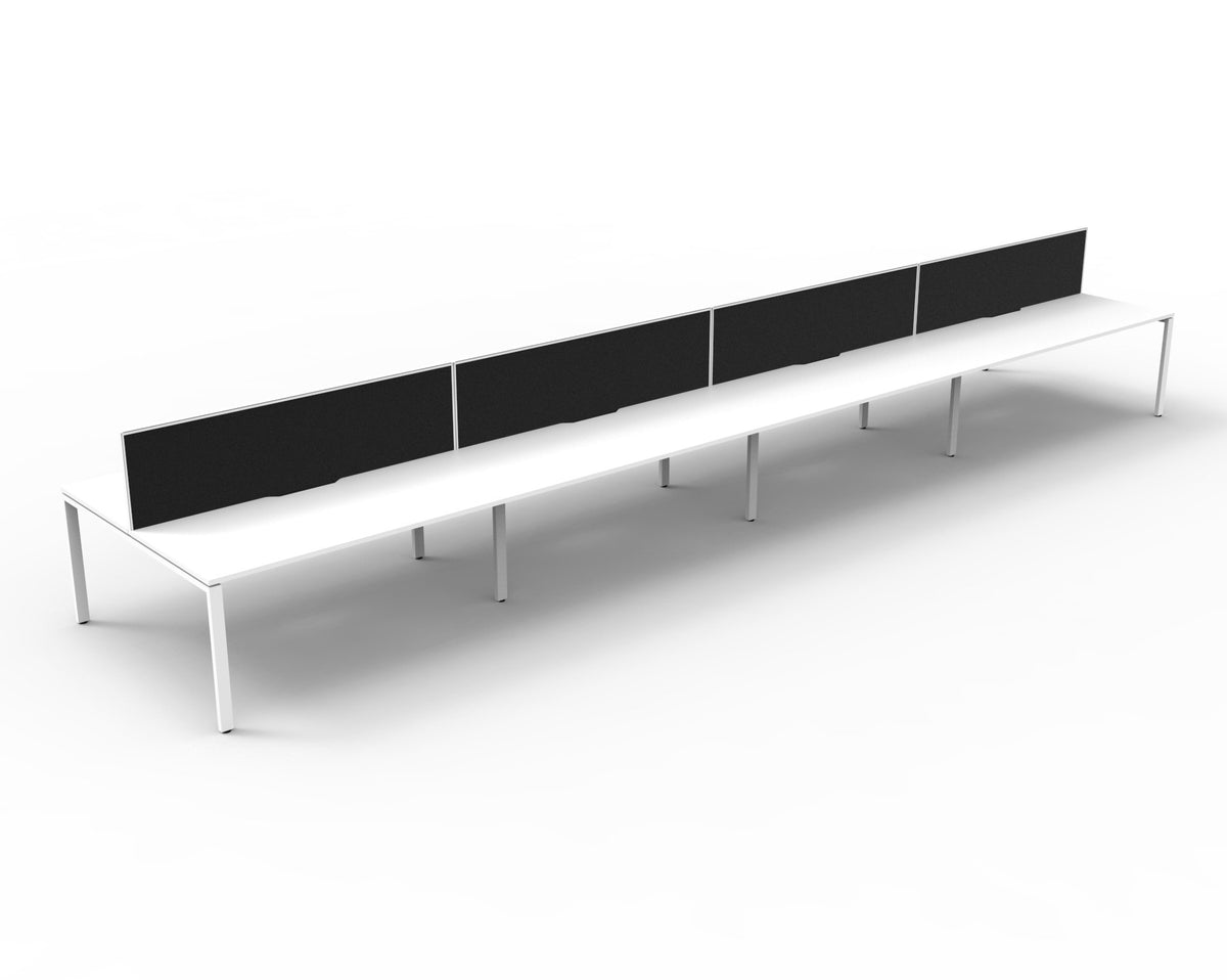 Rapidline Deluxe Infinity back to back bench workstation in Natural White and White Satin. Supplied product image for model D-IPLDWS8P1875 NW/WS.
