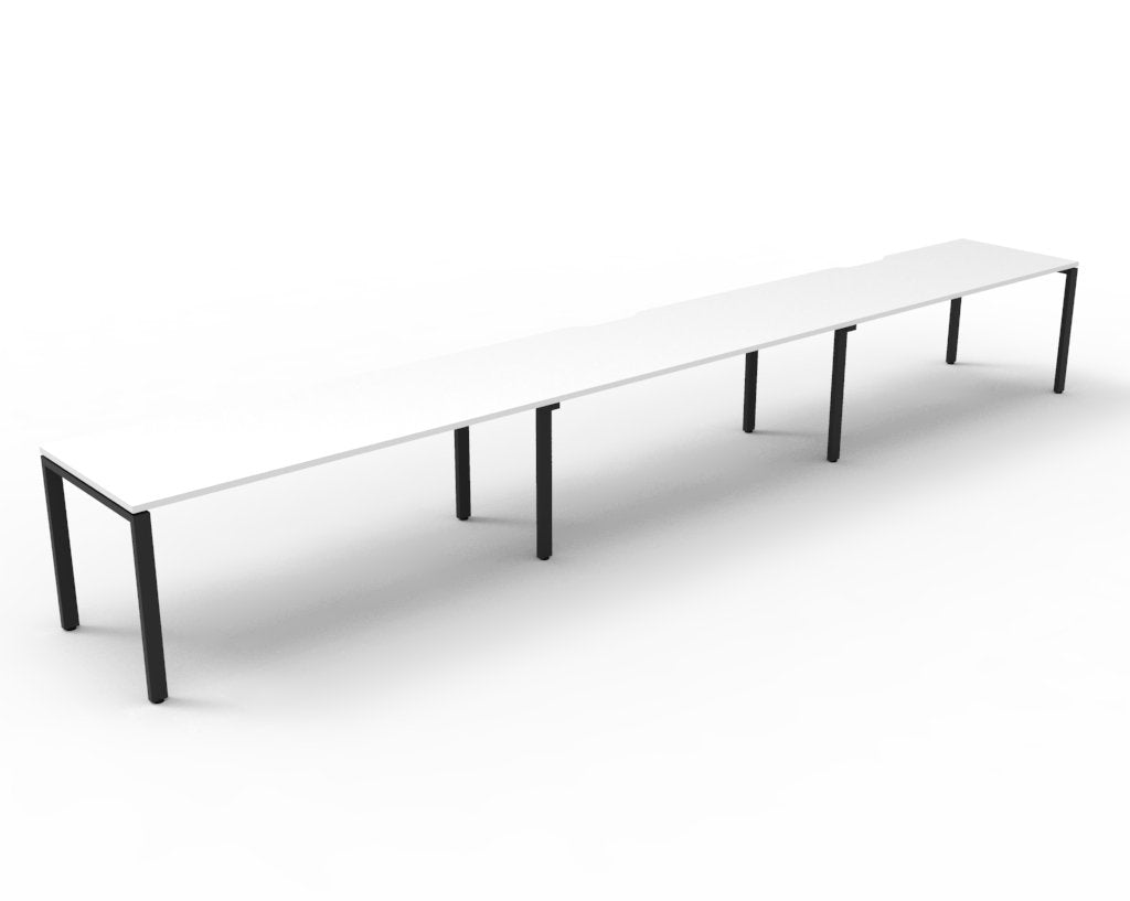 Rapidline Deluxe Infinity single sided bench workstation in Natural White and Black Satin. Supplied product image for model D-IPLS3P1275 NW/BL.
