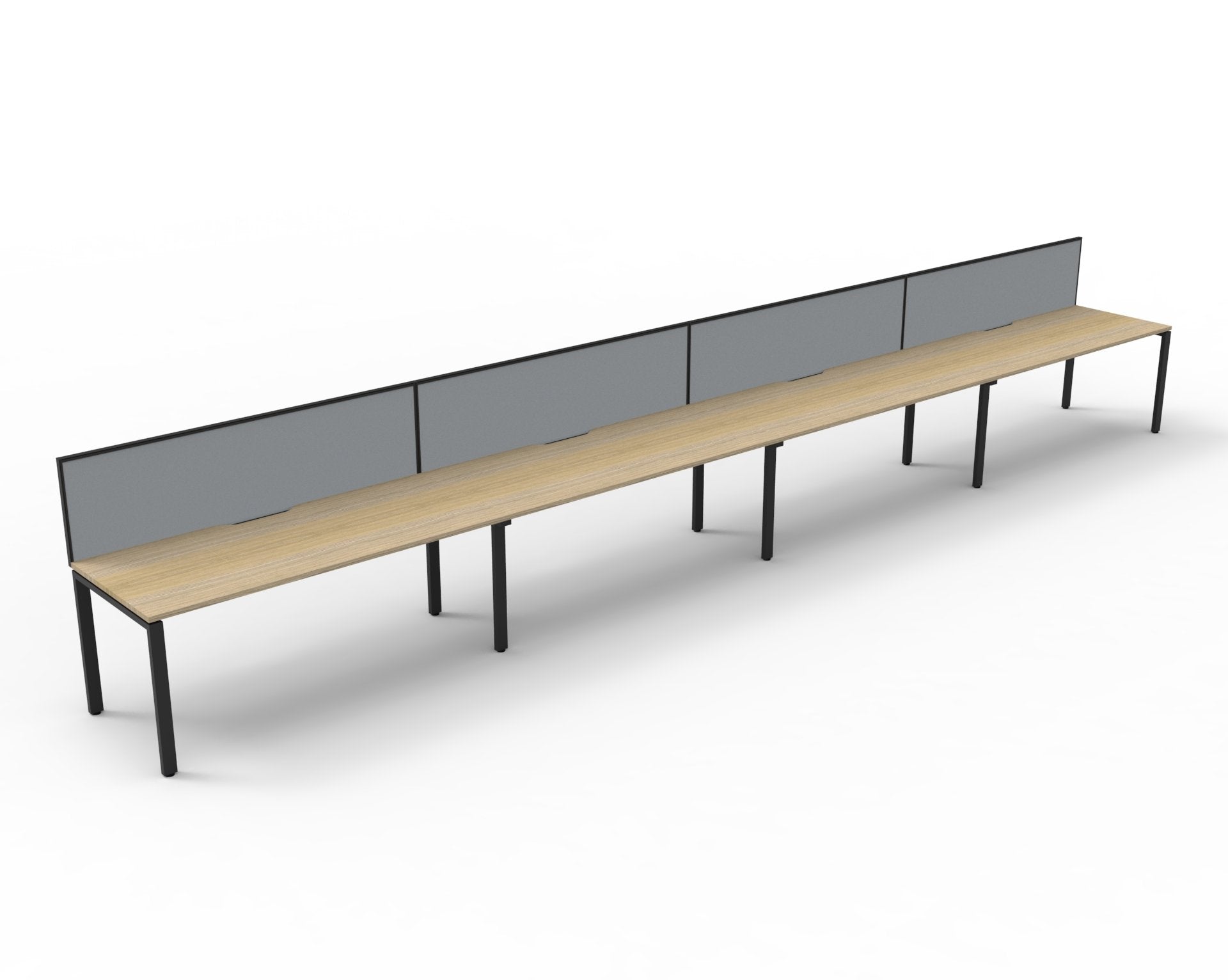 Rapidline Deluxe Infinity single sided bench workstation in Natural Oak and Black Satin. Supplied product image for model D-IPLSWS4P1575 NO/BL.