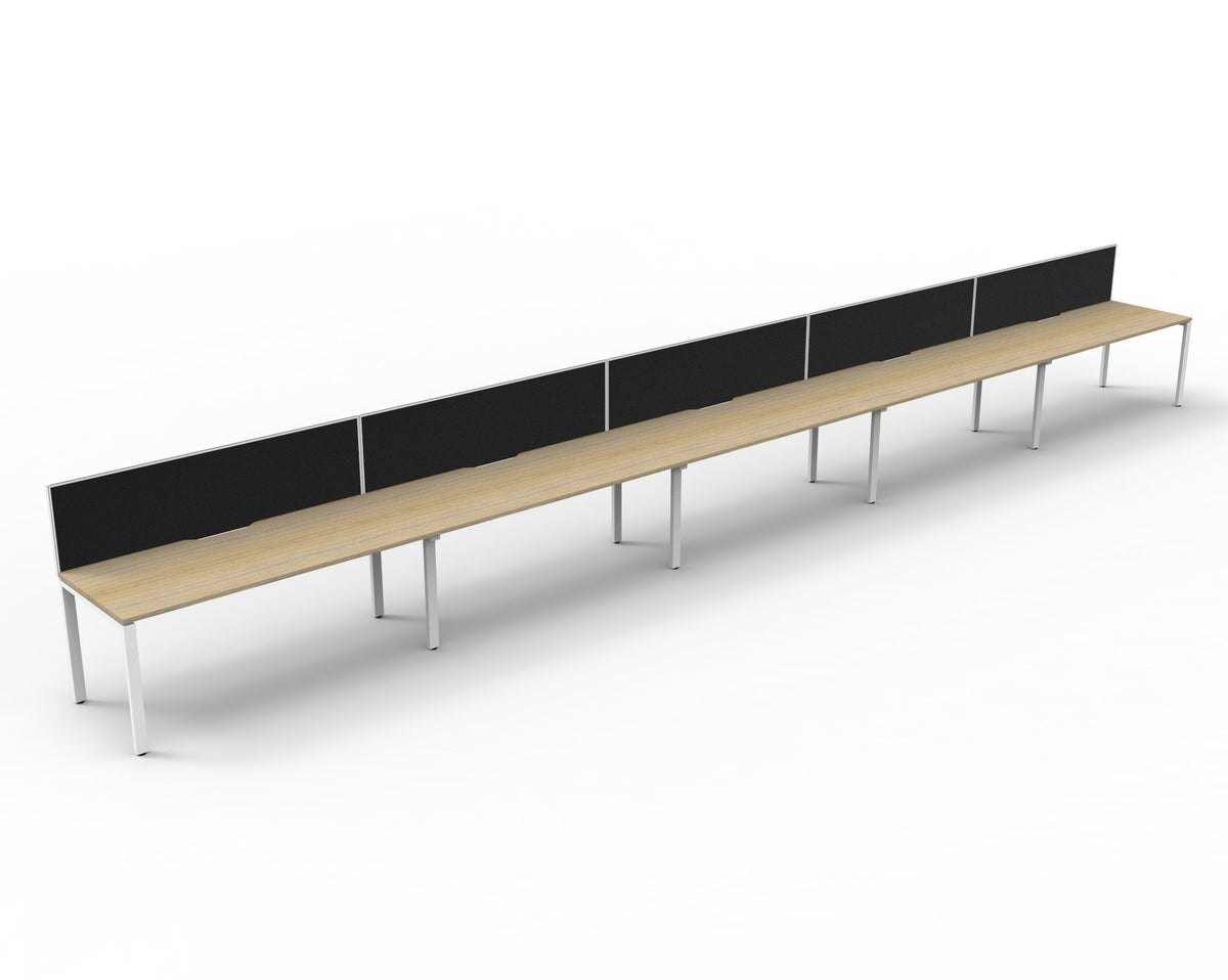 Rapidline Deluxe Infinity single sided bench workstation in Natural Oak and White Satin. Supplied product image for model D-IPLSWS5P1875 NO/WS.