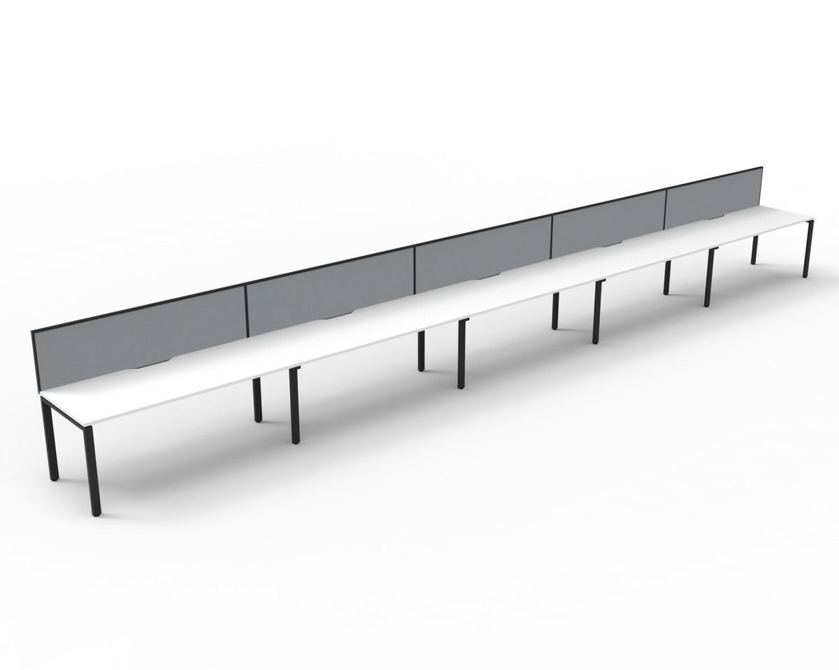 Rapidline Deluxe Infinity single sided bench workstation in Natural White and Black Satin. Supplied product image for model D-IPLSWS5P1275 NW/BL.
