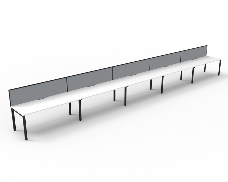 Rapidline Deluxe Infinity single sided bench workstation in Natural White and Black Satin. Supplied product image for model D-IPLSWS5P1275 NW/BL.