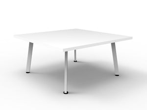 Rapidline Eternity square coffee table with Natural White top on a White Satin powdercoated frame, angled view