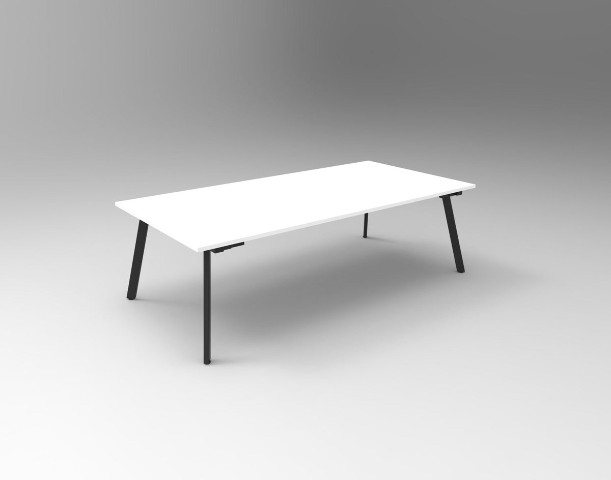 Rapidline Eternity rectangular meeting and boardroom table in Natural White and Black Satin. Rapidline range image supplied for model EMT2412 BL/NW. View 1.