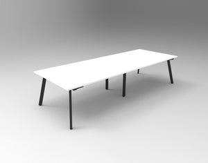 Rapidline Eternity rectangular meeting and boardroom table in Natural White and Black Satin. Supplied product image for model EMT3212 NW/BL.